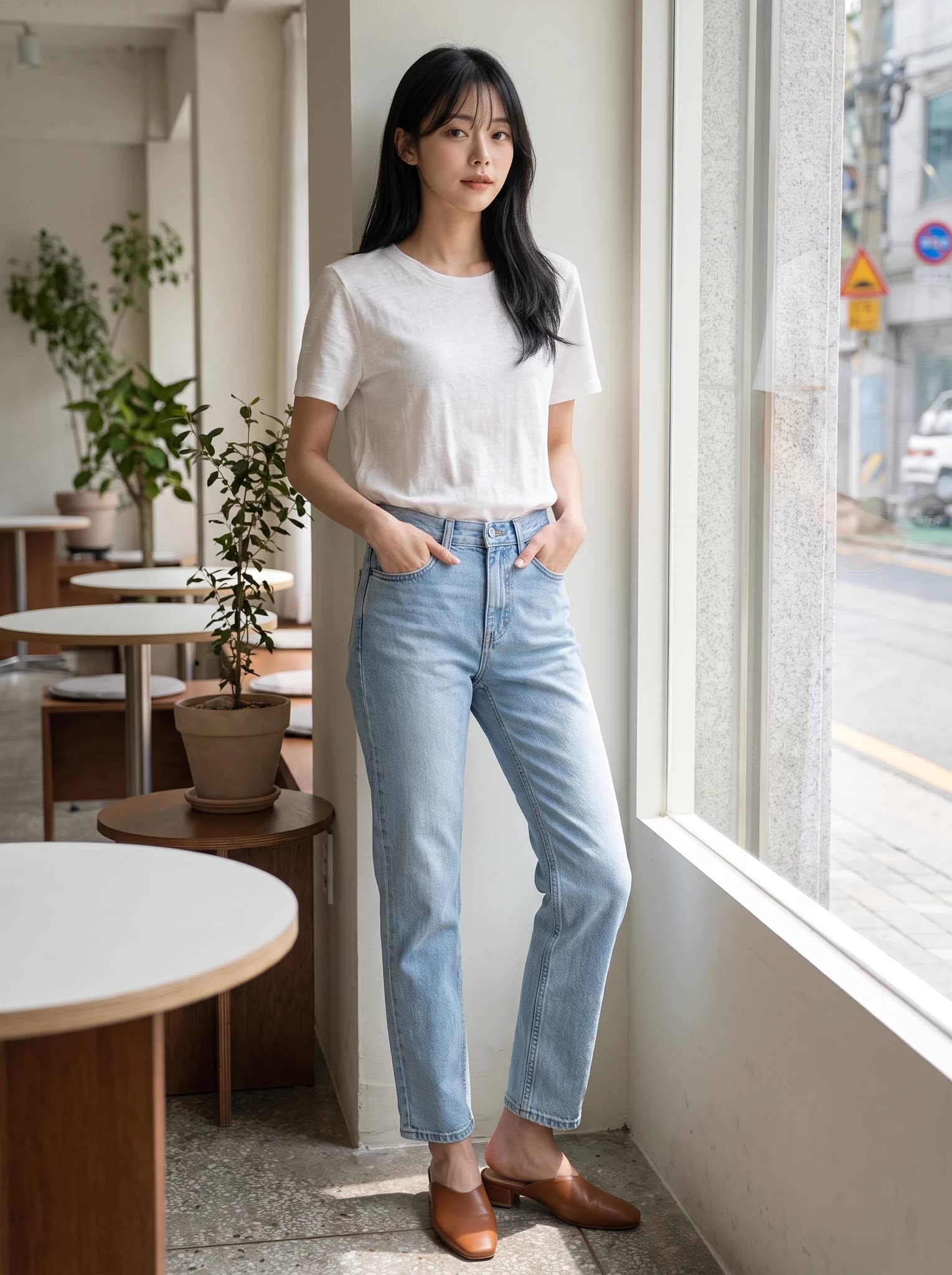 미라 모델의 Everyday denim 착용컷