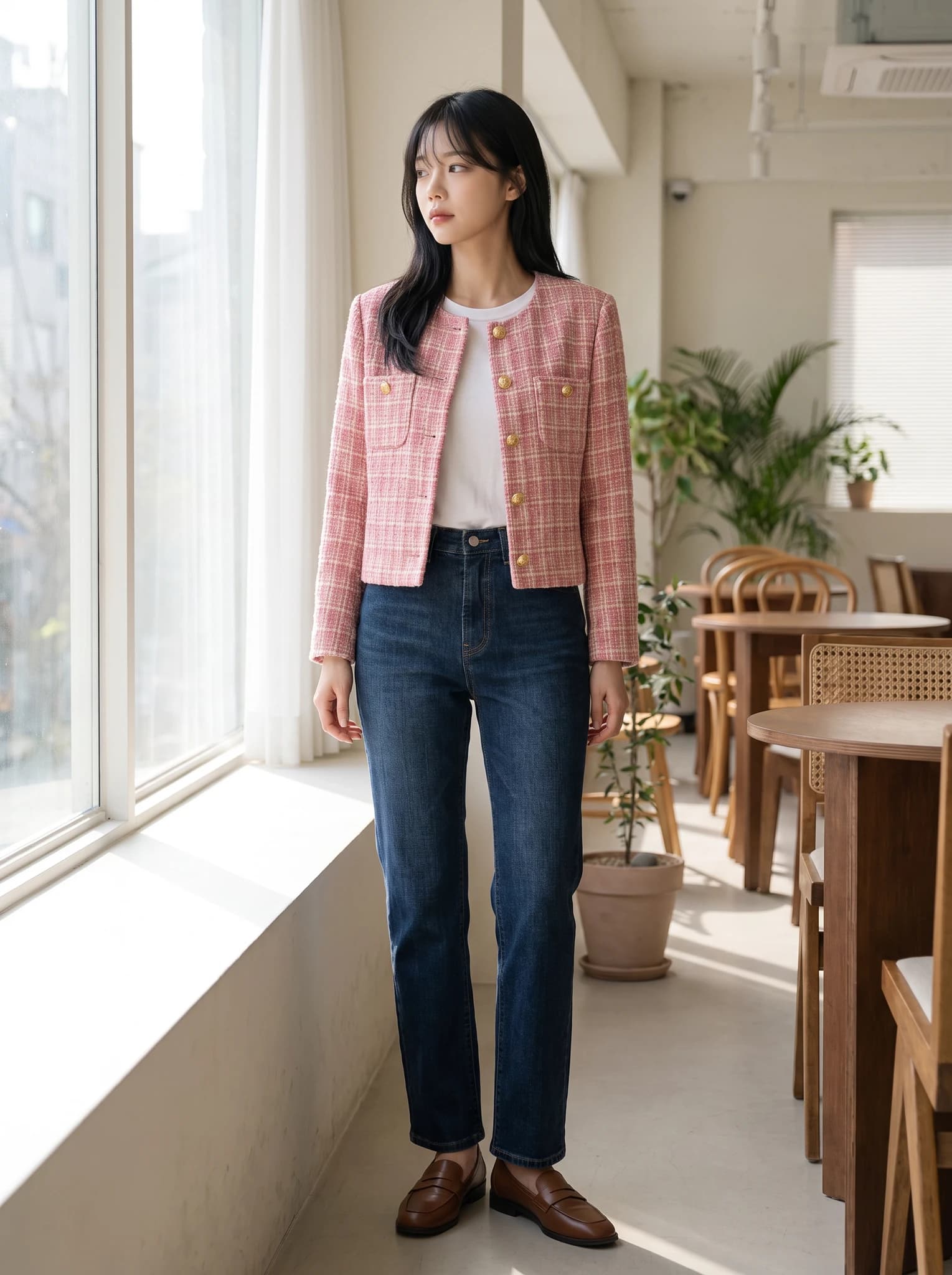 미라 모델의 Weekend tweed 착용컷